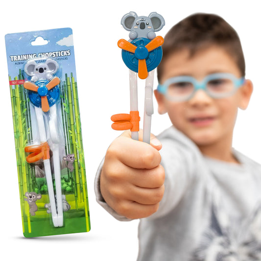 Training Chopsticks for Kids - Fun Windmill Bear Chopsticks with Finger Helpers & Non-Slip Design - Ideal Add For Toddler Silverware and Baby Utensils - Blue