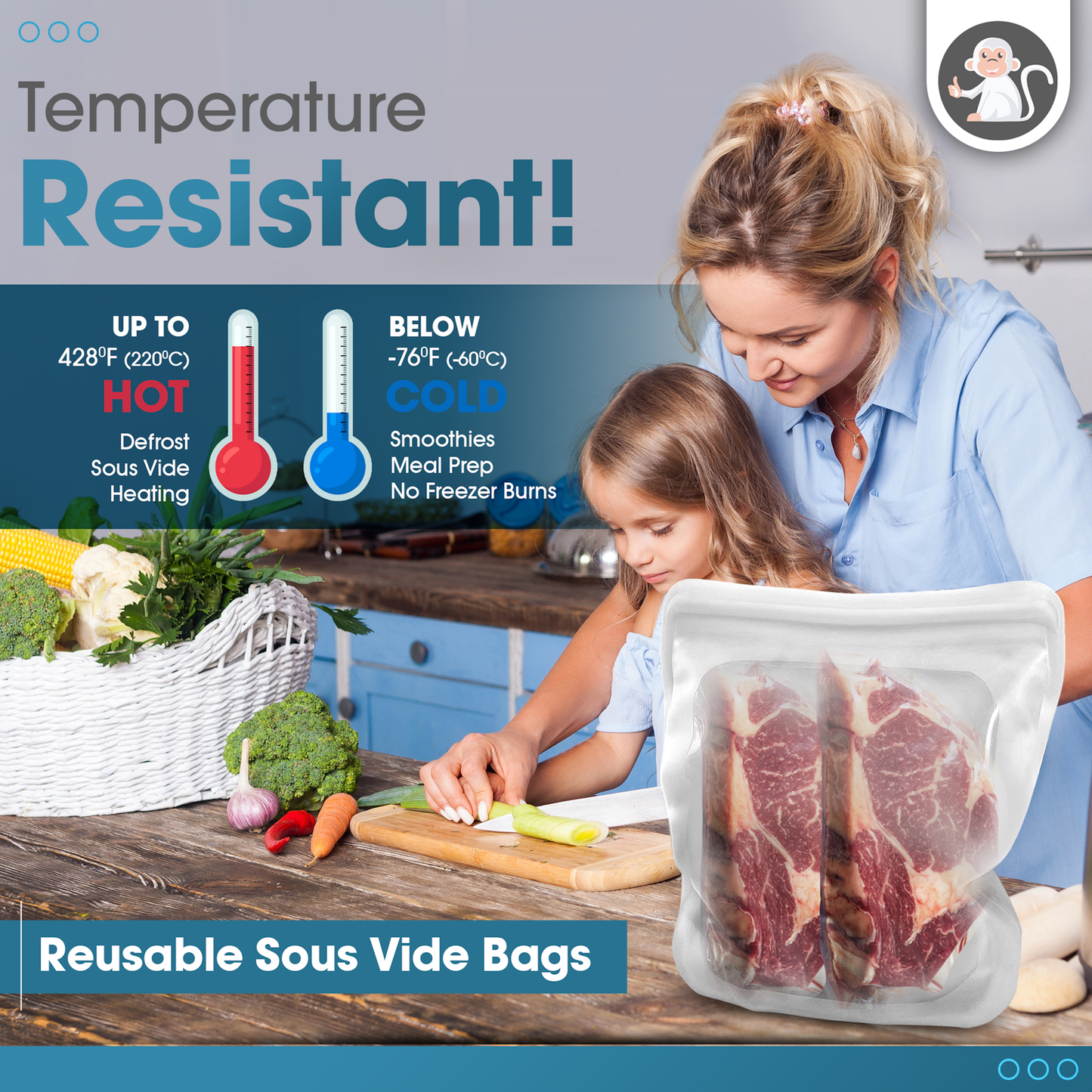 1 Pcs Reusable Sous Vide Silicone Bags - 1 Gallon, 135oz. XXL - Multi-use Food Bag, Storage, Freezer Bags, Zero Waste Food Container, Extra Large Bags (XX-Large - Clear)