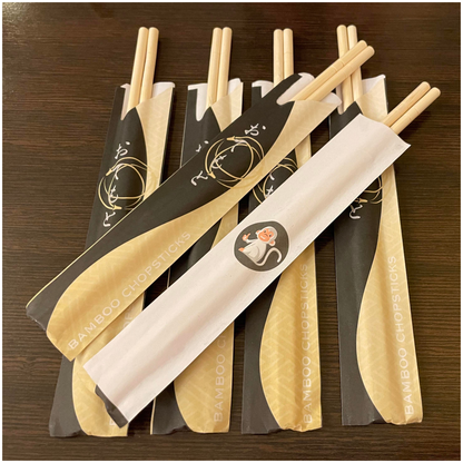 200 Round Separated Disposable Chopsticks | Short Paper sleeve | Bamboo Wooden Chinese Chop sticks - Bamboo Chopstick Bulk - Disposable Utensils Premium Quality - (100 Pairs)