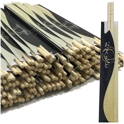 200 Round Separated Disposable Chopsticks | Short Paper sleeve | Bamboo Wooden Chinese Chop sticks - Bamboo Chopstick Bulk - Disposable Utensils Premium Quality - (100 Pairs)