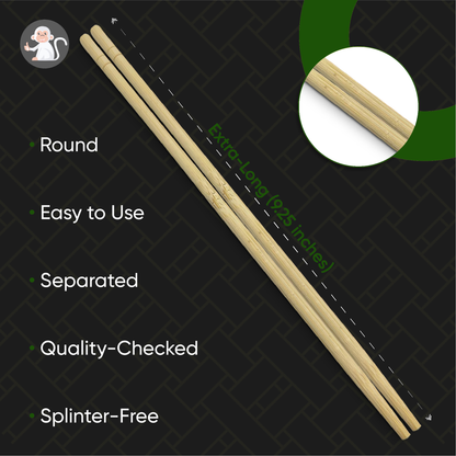 200 Round Separated Disposable Chopsticks [ 9,25" Long ] Bamboo Wooden Chinese Chop sticks - Bamboo Chopstick Bulk - Utensils Premium Quality - (100 Pairs)