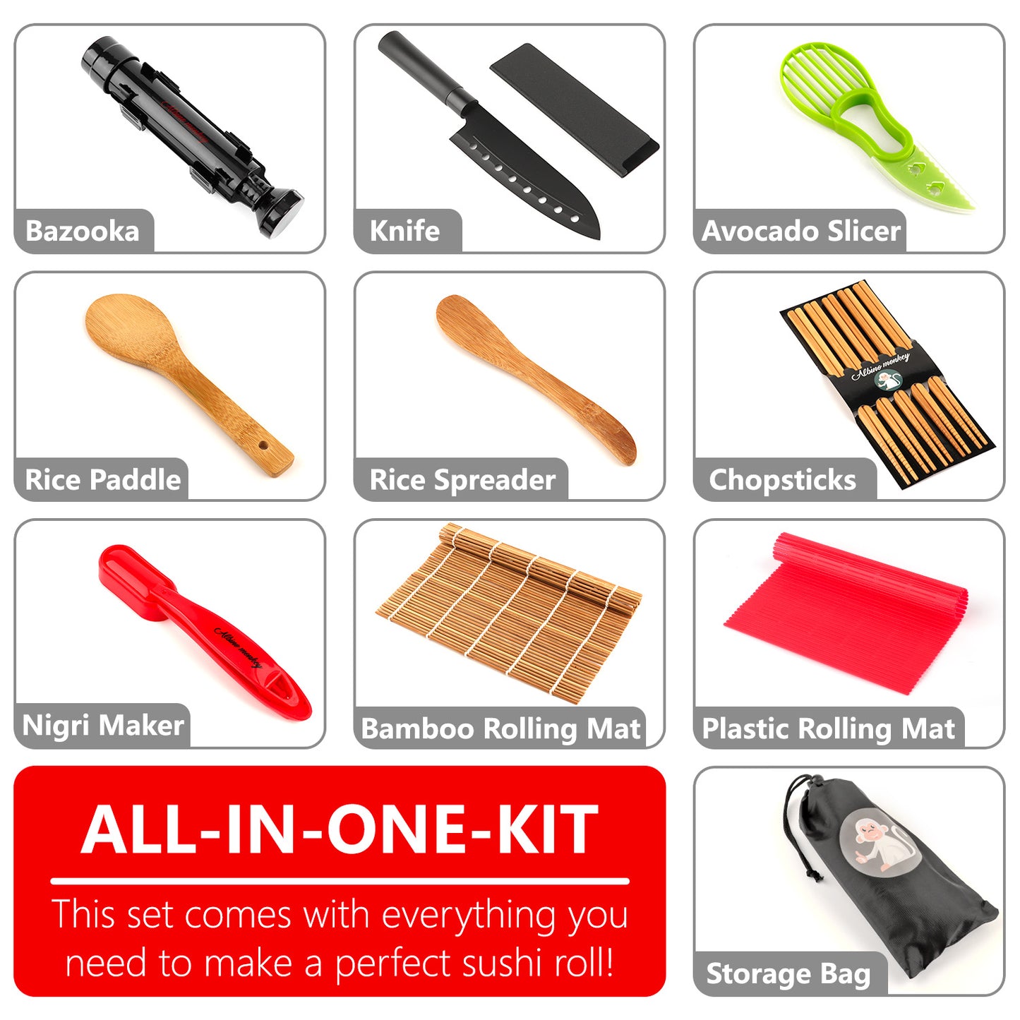 Sushi Making Kit - Elevate Your Sushi Skills in Minutes! Includes New Upgraded Sashimi Knife & Sushi Maker Bazooka, 2 Mats, Nigiri Tool, and More – Perfect for Beginners