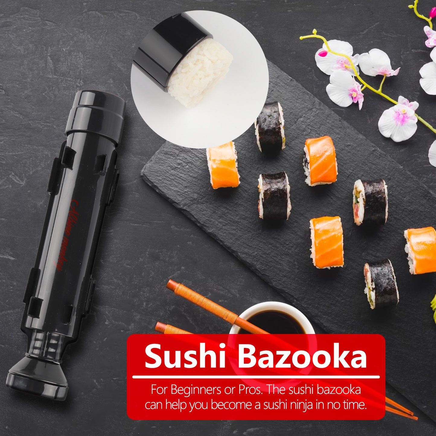 Sushi Making Kit - Elevate Your Sushi Skills in Minutes! Includes New Upgraded Sashimi Knife & Sushi Maker Bazooka, 2 Mats, Nigiri Tool, and More – Perfect for Beginners