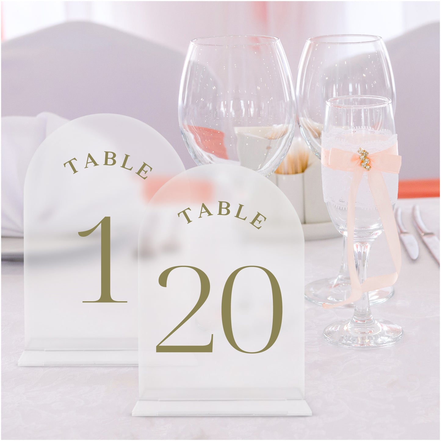 Wedding Table Numbers 1-20 - Frozen Design, Acrylic Cards With Gold Number, Perfect for Reception, Table Card Holders, Elegant Signs