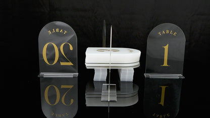 Table Numbers for Wedding Reception - Transparent Acrylic with Gold Writing, (Set of 1-30) Elegant Table Number Holders