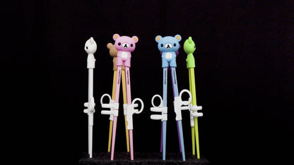 Kids Chopsticks For Beginners - Learning Edition - 6 Pairs + 6 Chopstick Helpers - Cute Bear Training Chopsticks, Dishwasher Safe