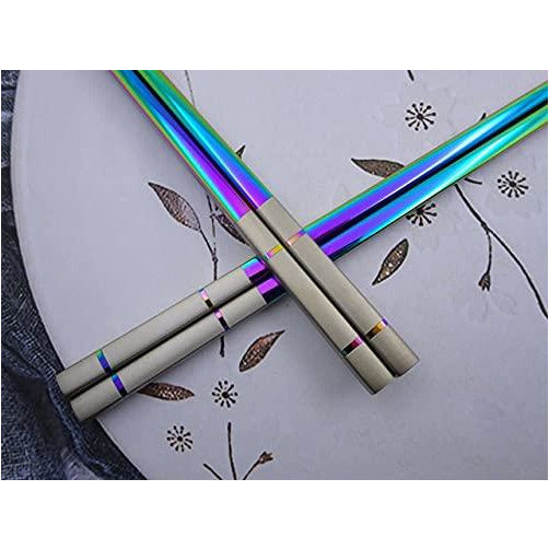 Albino Monkey Chopsticks Reusable - Set of 5 Pairs per Pack - Made of Food-Safe Stainless Steel - Holographic Design - Asian Dining Utensils for Home Kitchen & Restaurants - With Black Giftable Box