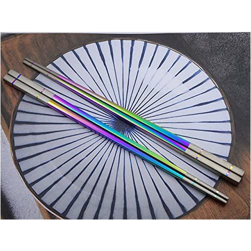 Albino Monkey Chopsticks Reusable - Set of 5 Pairs per Pack - Made of Food-Safe Stainless Steel - Holographic Design - Asian Dining Utensils for Home Kitchen & Restaurants - With Black Giftable Box